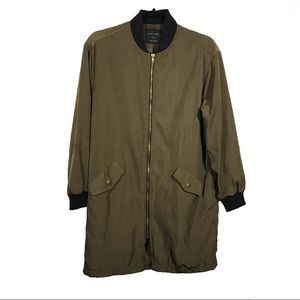 Army Olive Green Long Line Zip Up Love Tree Jacket